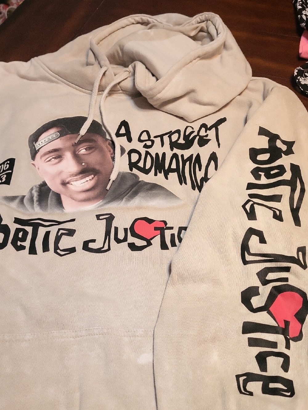 Chemistry Beige Tupac 'A Street Romance' Graphic Hoodie with Red Heart Accents